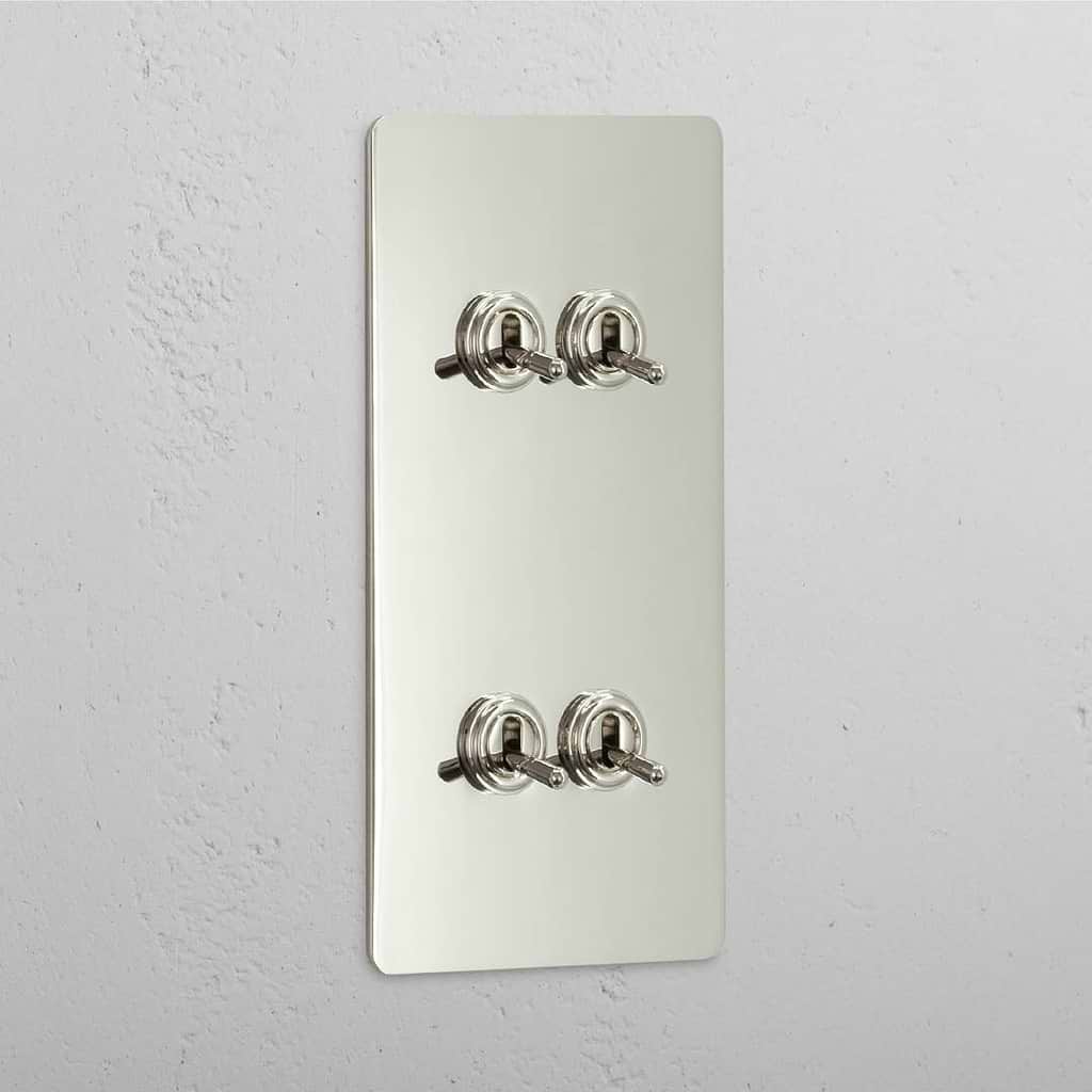 High Capacity Vertical Light Toggle Switch: Polished Nickel Double 4x Vertical Toggle Switch