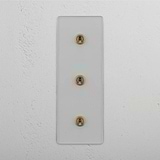 Vertical Triple Toggle Switch in Clear Antique Brass - Efficient Light Management Tool on White Background