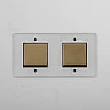 Stylish Double Rocker Switch in Clear Antique Brass Black on White Background