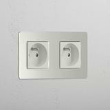Dual French Standard Power Outlet: Polished Nickel White Double 2x French Power Module