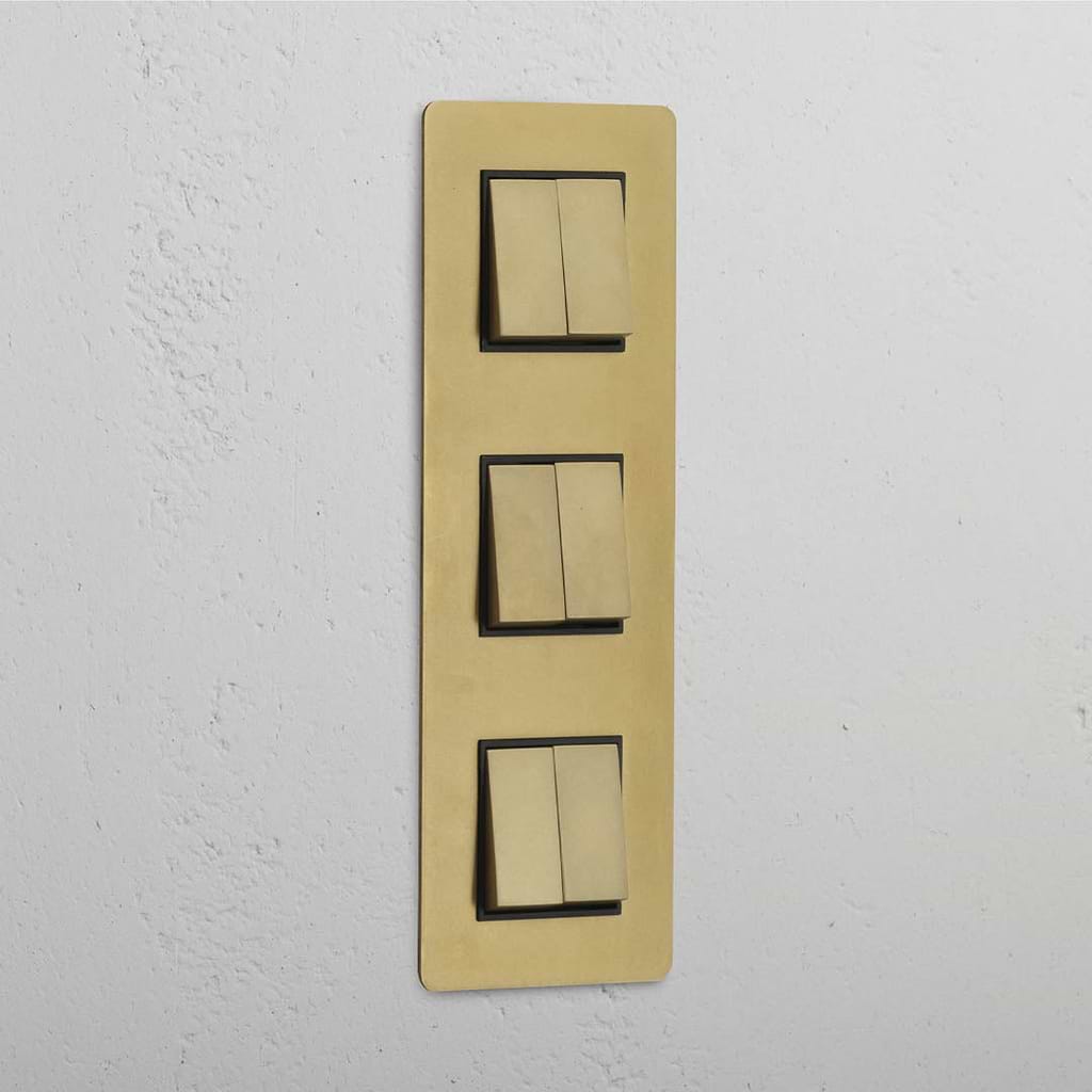 High-Performance Triple Vertical Rocker Switch in Antique Brass Black with 6 Positions