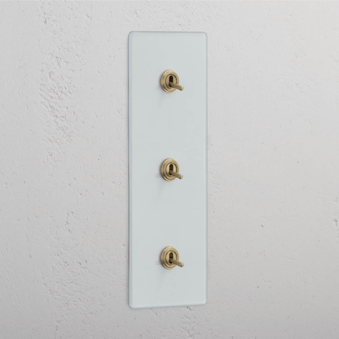 Vertical Triple Toggle Switch in Clear Antique Brass - User-friendly Light Control Tool