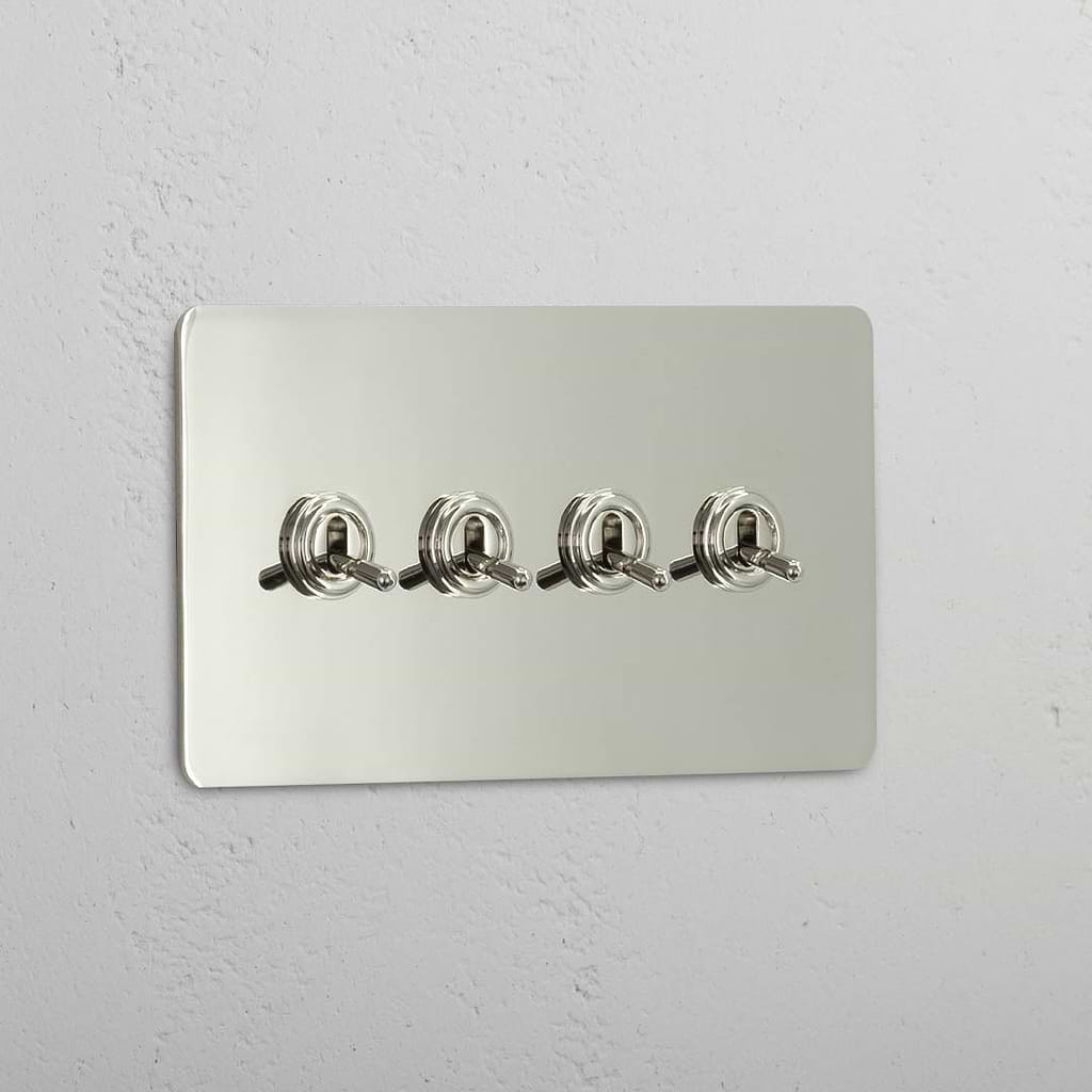 High Capacity Quad Control Toggle Switch: Polished Nickel Double 4x Toggle Switch
