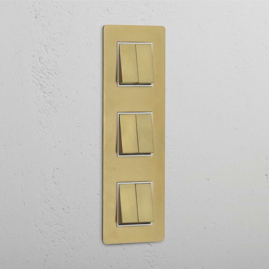High-Capacity Triple Vertical Rocker Switch in Antique Brass White with 6 Positions