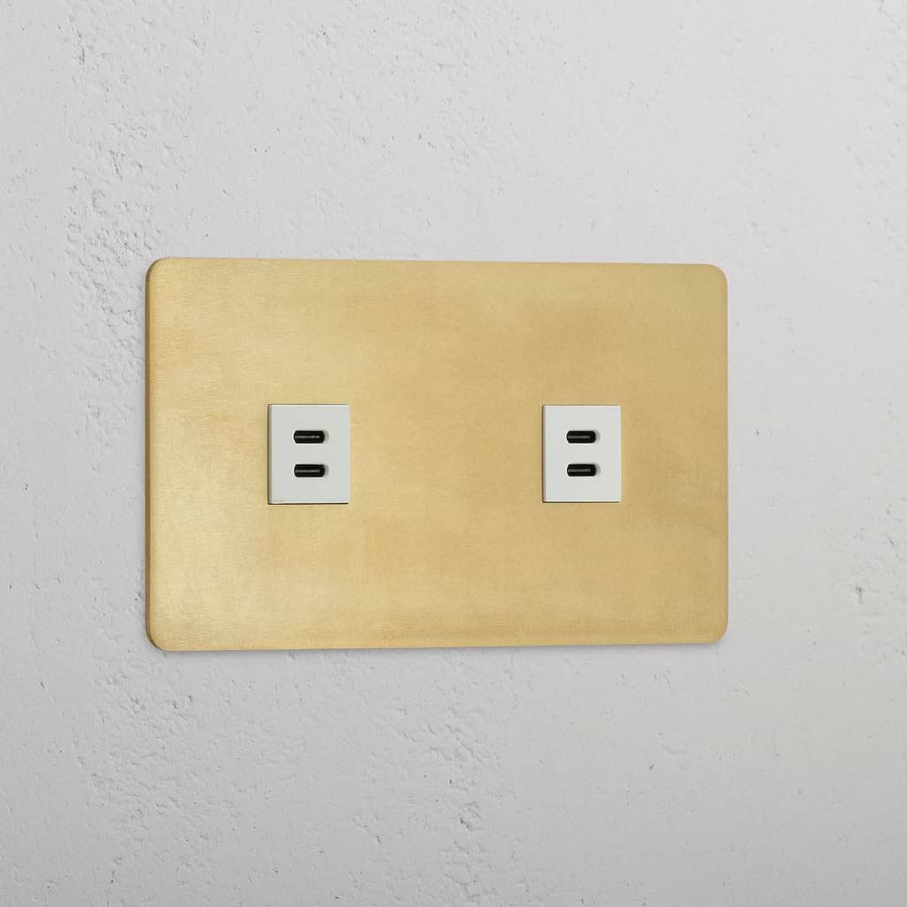 Double USB Module in Antique Brass White with Dual Ports - Advanced Connectivity
