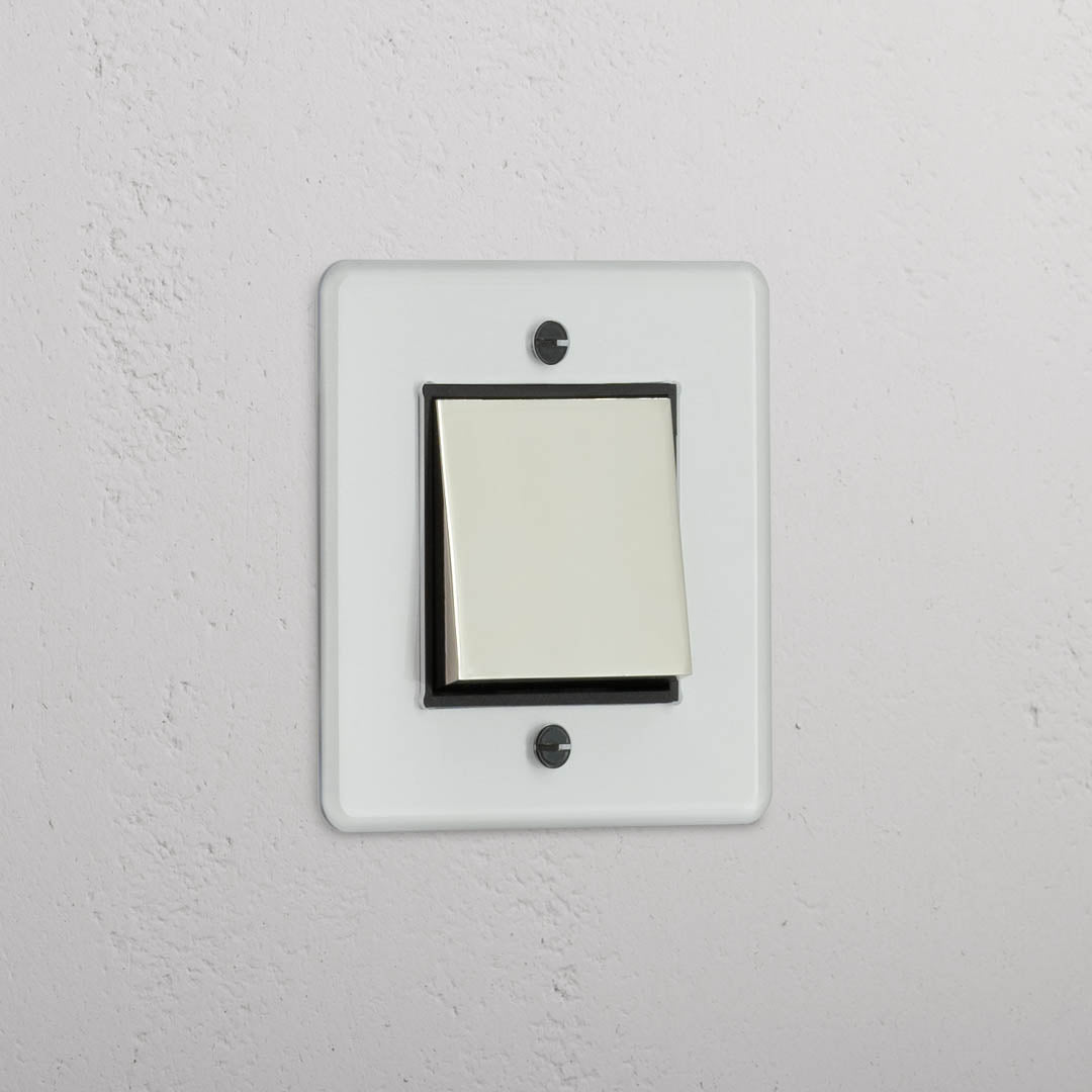 Retractive Single Rocker Switch in Clear Polished Nickel Black - User-friendly Light Control Accessory
