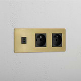 Triple USB 30W & Dual French Module in Antique Brass Black