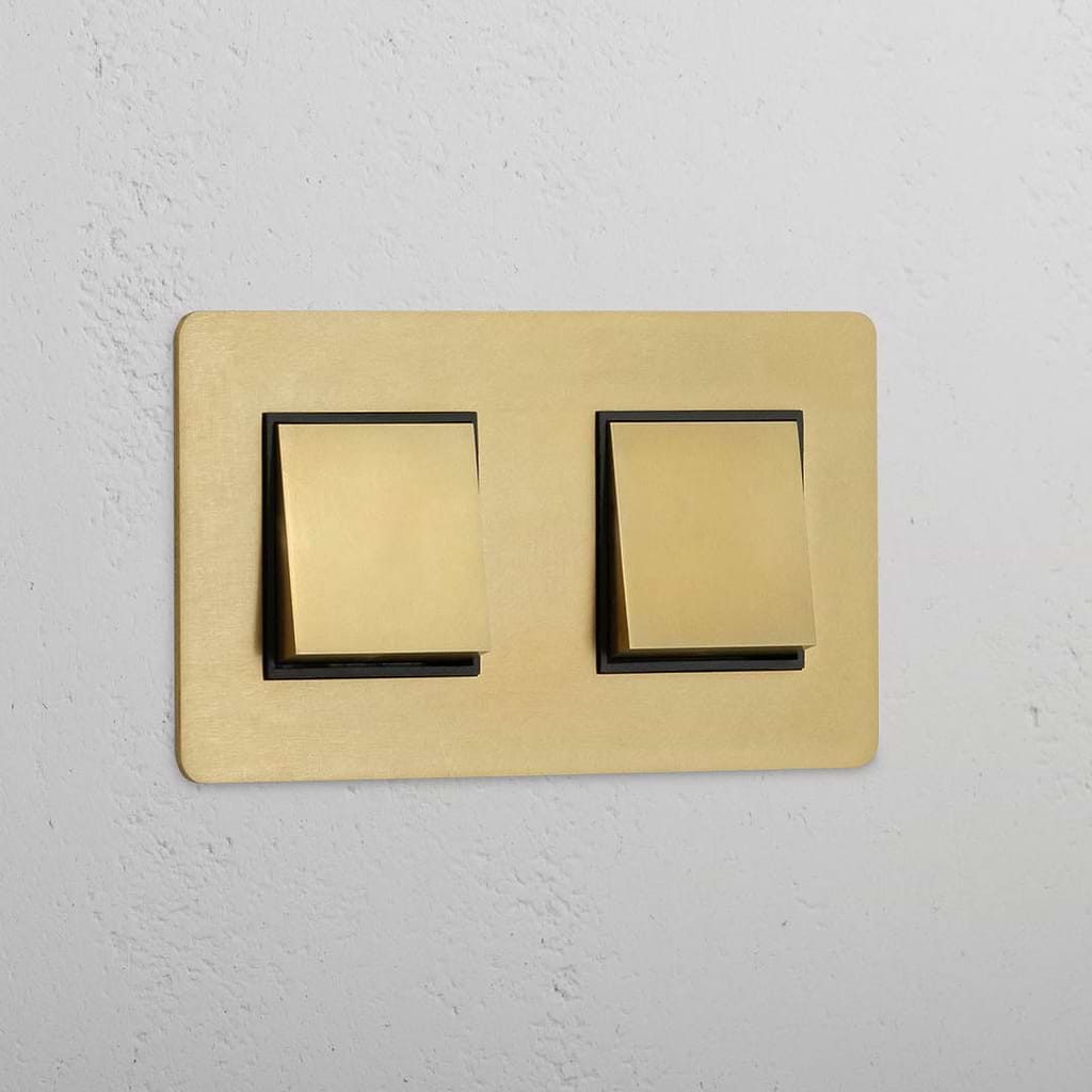 Double 2x Rocker Switch - Antique Brass Black for Modern Interiors