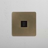 Antique Brass Black Single HDMI Module, Stylish Layout on White Background