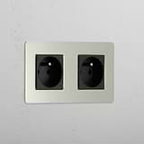 Double French Power Module in Polished Nickel Black - Dual Power Outlet for French Standard