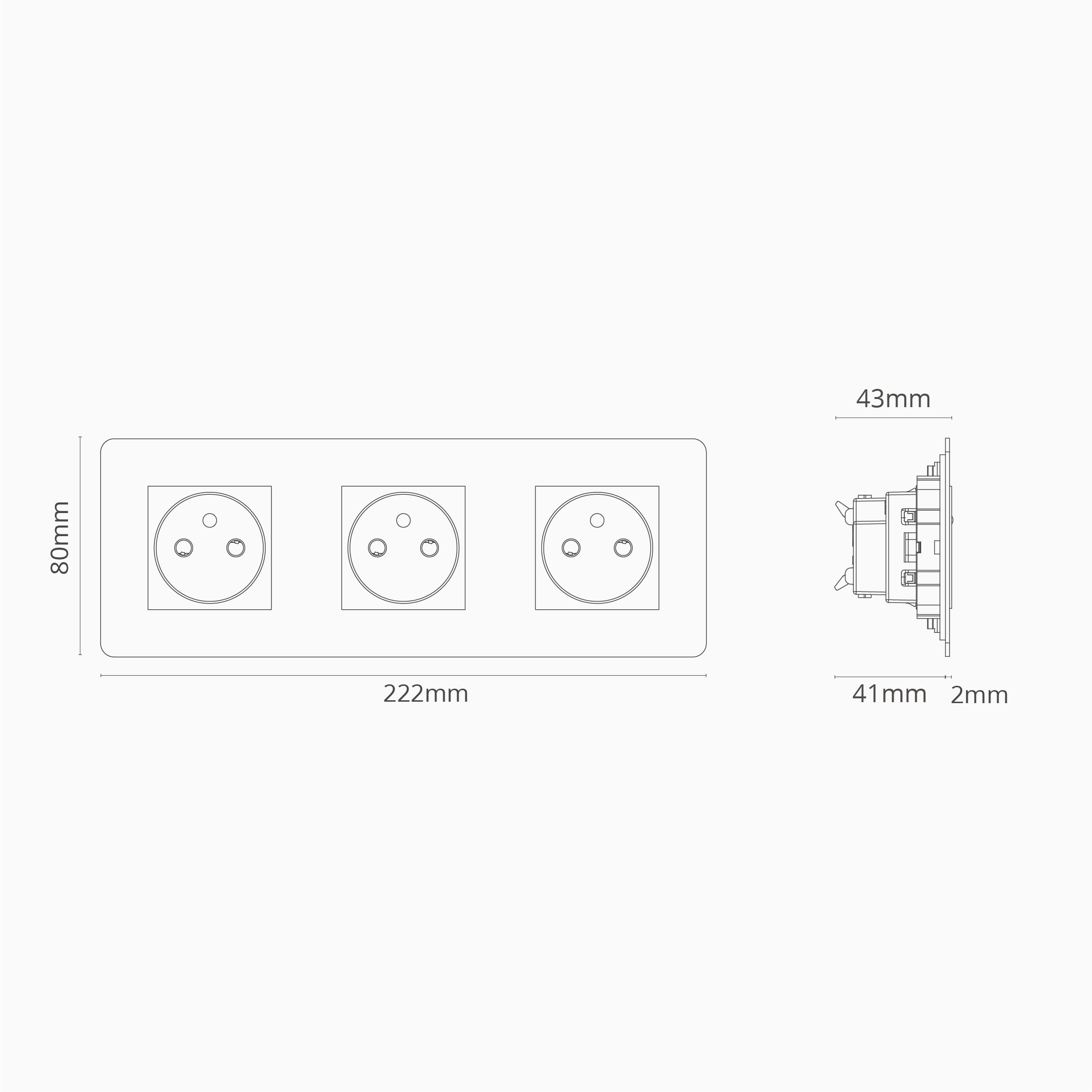 Prise de Courant Ronde Type E x3 (Plaque Triple) - Peignable Insert Noir