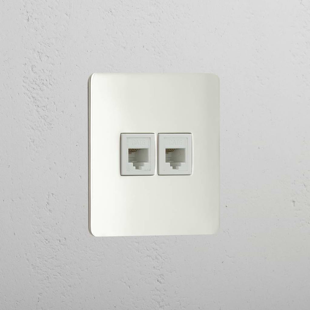 Dual Network Connectivity Accessory: Polished Nickel White Single 2x RJ45 Module