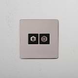 Satellite and TV Signal Accessory on White Background: Polished Nickel Black Single Satellite & TV Module