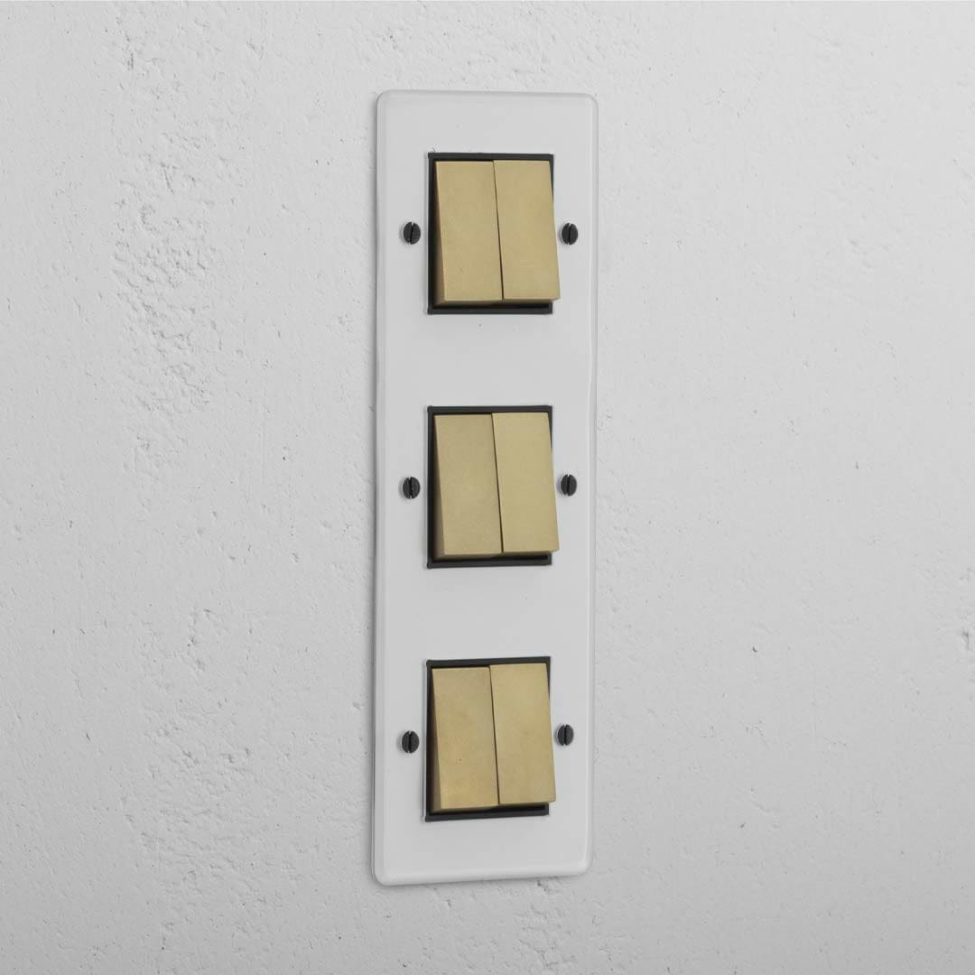 Vertical Triple Rocker Switch in Clear Antique Brass Black with 6 Positions - Advanced Light Control