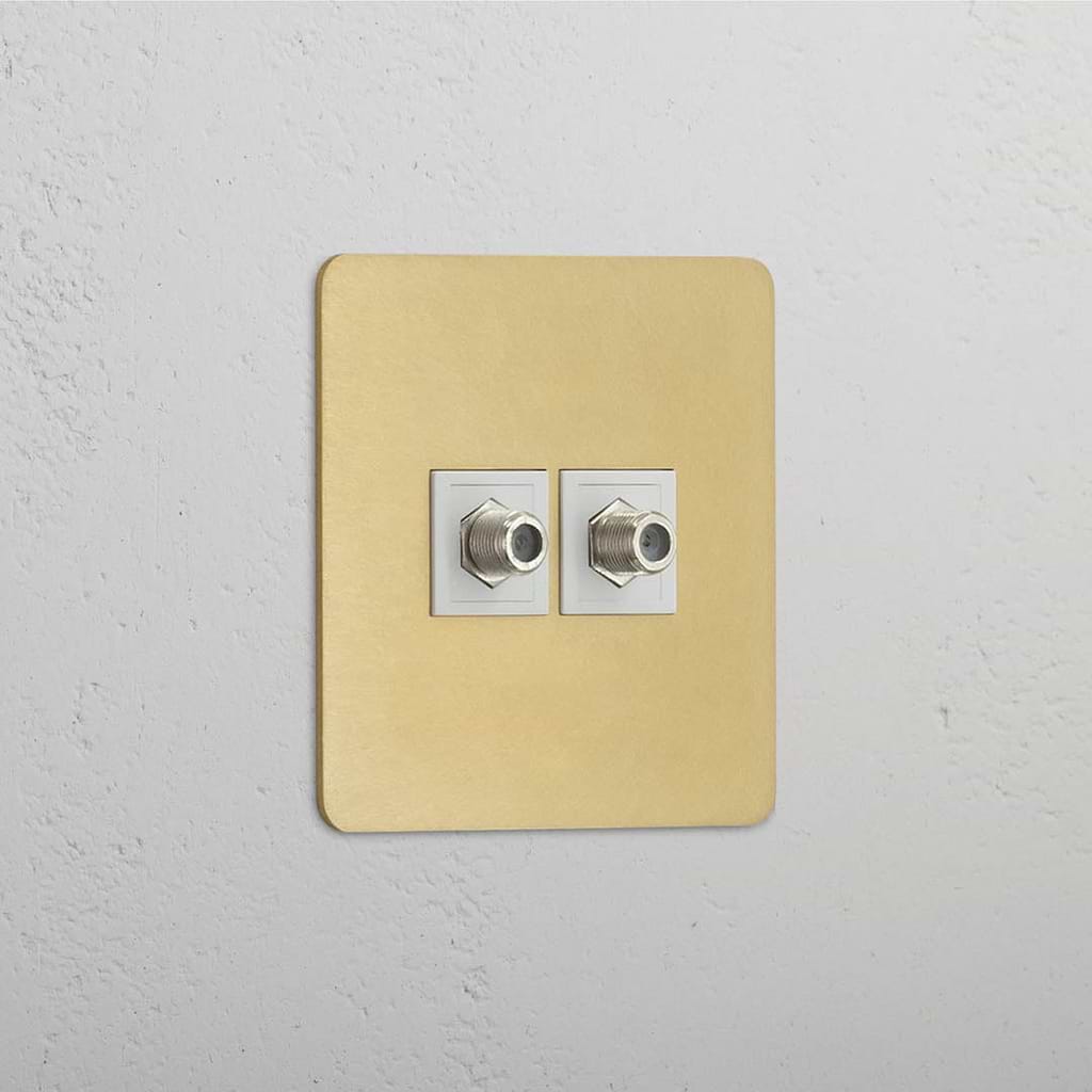 Antique Brass White Single Satellite Module with Dual Ports - High Compatibility