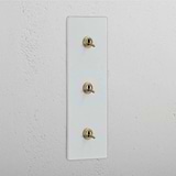 Vertical Triple Toggle Switch in Clear Antique Brass - User-friendly Light Control Tool