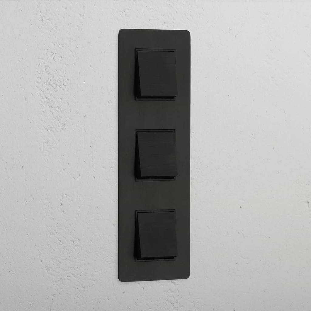 Bronze Black Triple Vertical Rocker Switch - Efficient Light Operation Solution