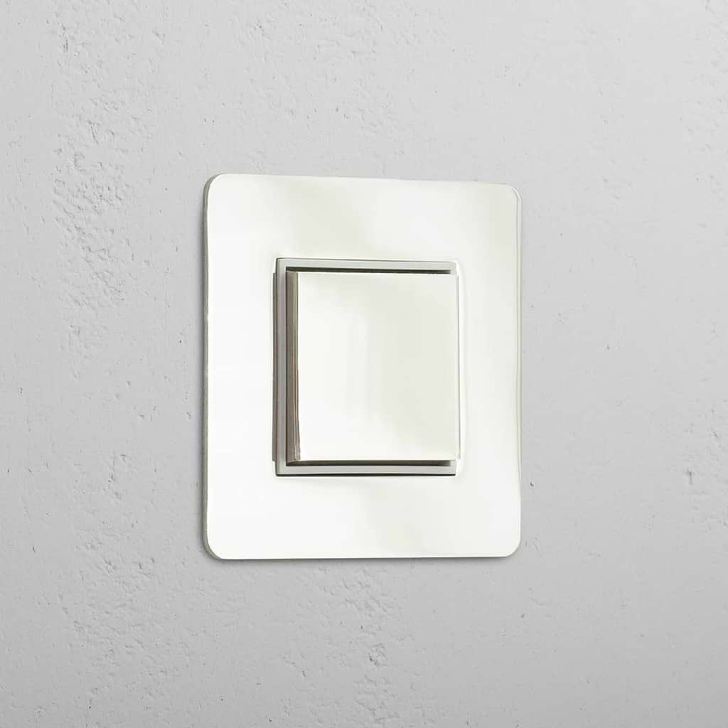 Centre-position Light Control Switch: Single Rocker Switch (Cent) in Polished Nickel White