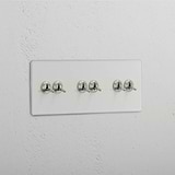 Six-Position Triple Toggle Switch in Clear Polished Nickel - Multi-Level Lighting Accessory