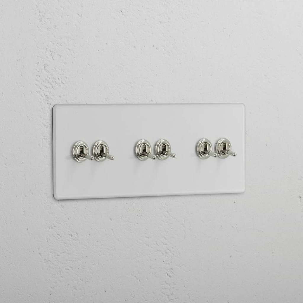 Six-Position Triple Toggle Switch in Clear Polished Nickel - Multi-Level Lighting Accessory