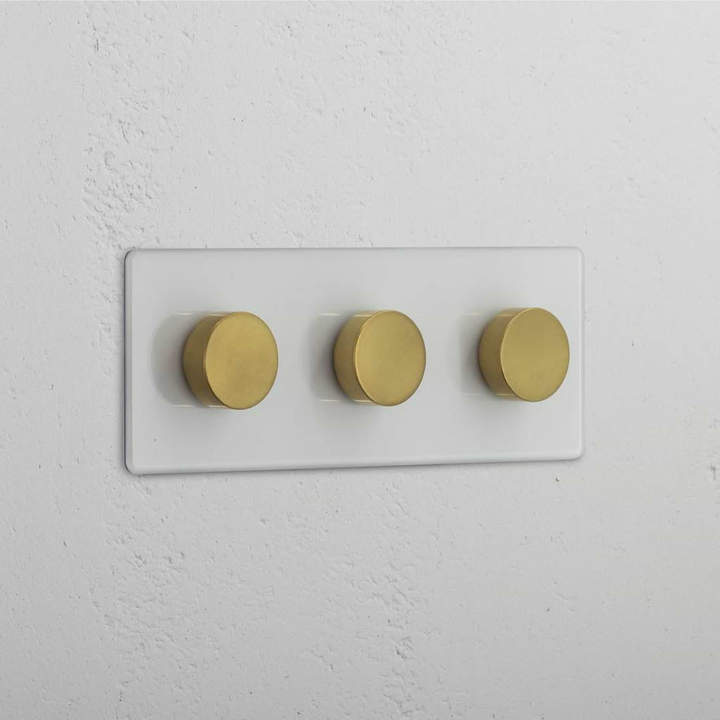 Triple Dimmer Switch in Clear Antique Brass with 3 Adjustments - Advanced Light Control