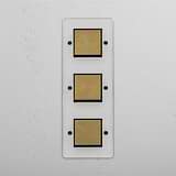 Vertical Triple Rocker Switch in Clear Antique Brass Black - Home Lighting Control Solution on White Background