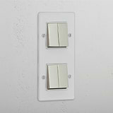 Four-Position Vertical Double Rocker Switch in Clear Polished Nickel White - Advanced Lighting Control System
