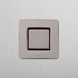 Central Control Light Switch on White Background: Polished Nickel Black Single Rocker Switch (Cent)
