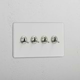 Four-Levers Double Toggle Switch in Clear Polished Nickel - Advanced Light Control Solution