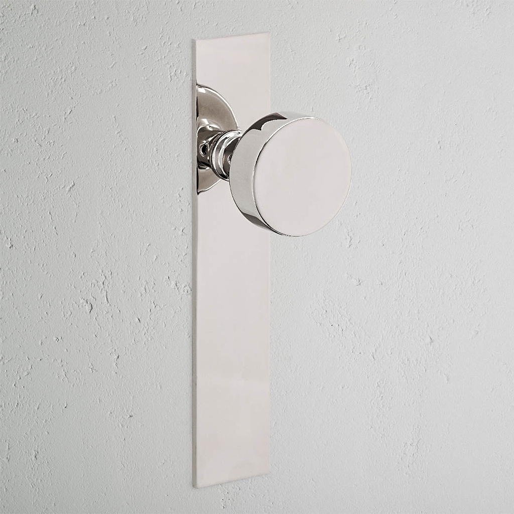 Onslow Bouton de Porte Fixe à Plaque Longue - Nickel Poli