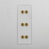 Six-Levers Vertical Triple Toggle Switch in Clear Antique Brass - Stylish Lighting Accessory on White Background