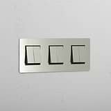 Super Capacity Light Control Switch: Polished Nickel Black Triple 6x Rocker Switch