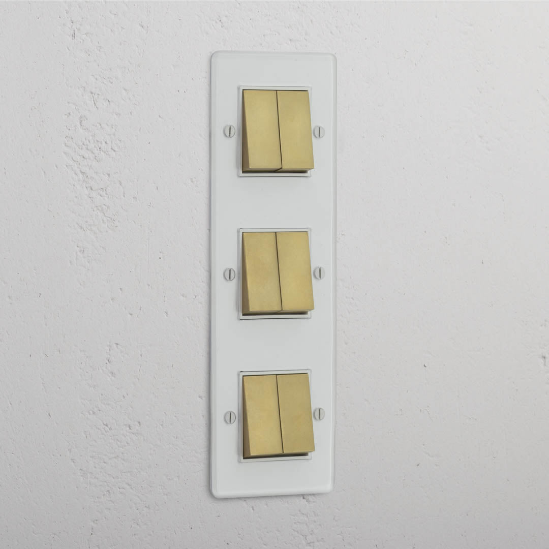 Vertical Six-Position Triple Rocker Switch in Clear Antique Brass White - Superior Light Management Solution