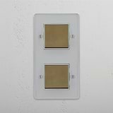 Two-Position Vertical Double Rocker Switch in Clear Antique Brass White - Convenient Lighting Accessory on White Background