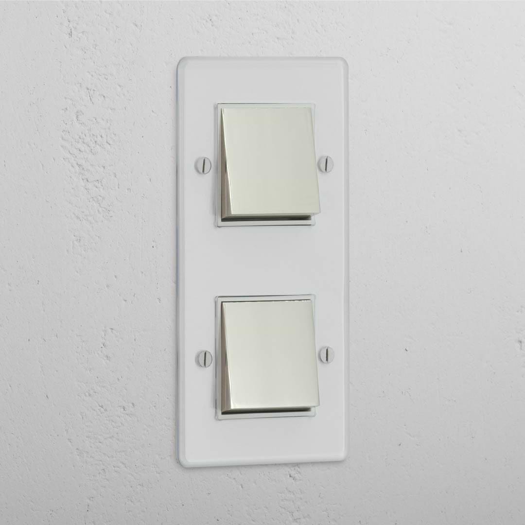 Vertical Double Rocker Switch in Clear Polished Nickel White - Efficient Lighting Solution