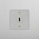 High Definition Multimedia Accessory: Single HDMI Module in Clear White on White Background