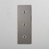 High Capacity Vertical Light Toggle Switch: Polished Nickel Triple 3x Vertical Toggle Switch on White Background