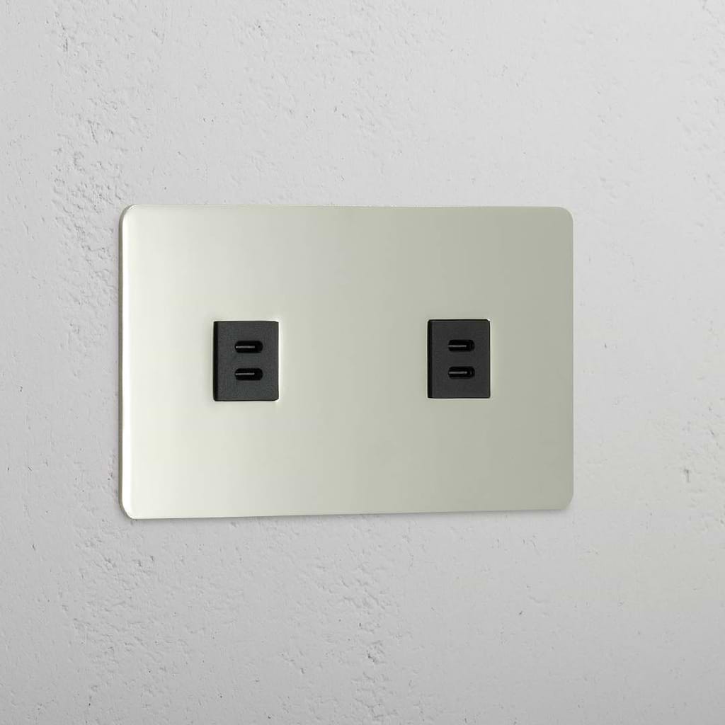 Double USB Power Module in Polished Nickel Black - Dual USB Charging Accessory