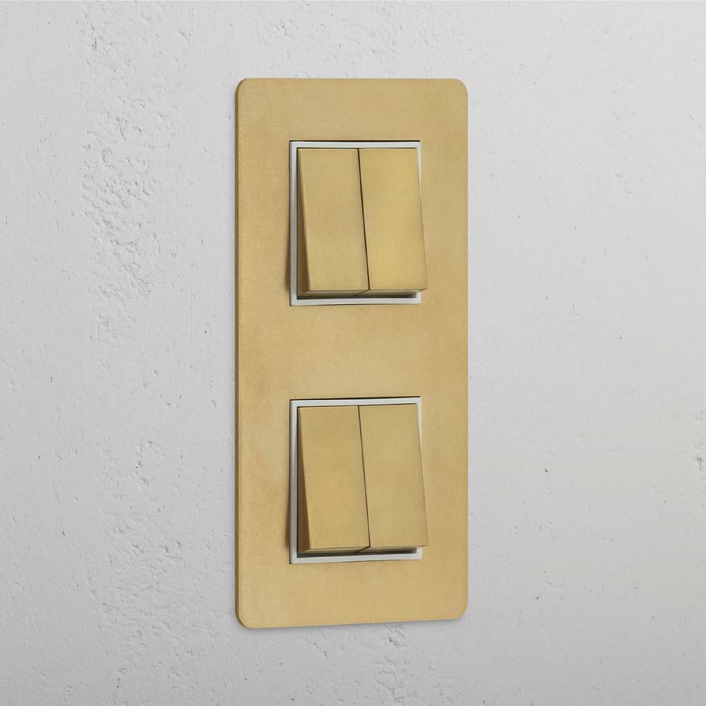 Antique Brass White Double Vertical Rocker Switch with 4 Positions - Modern Look