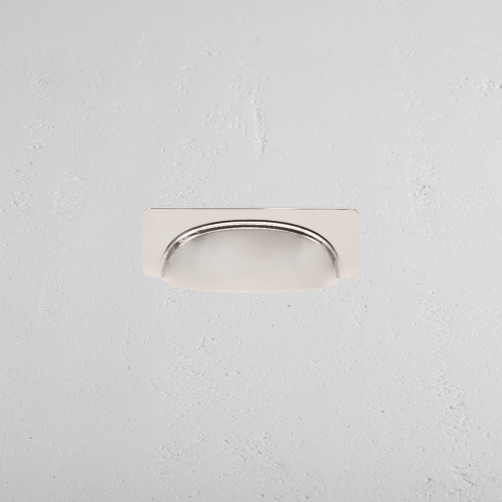 Polished Nickel Elm Cup Handle on White Background