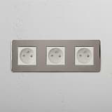 Triple French Power Module in Polished Nickel White on White Background