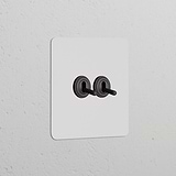 Interrupteur VV à Levier x2 (Plaque Simple) - Bronze Peignable