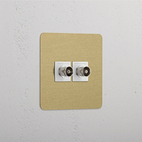 Single TV Module in 2x Antique Brass White Design - Optimal Signal Reception
