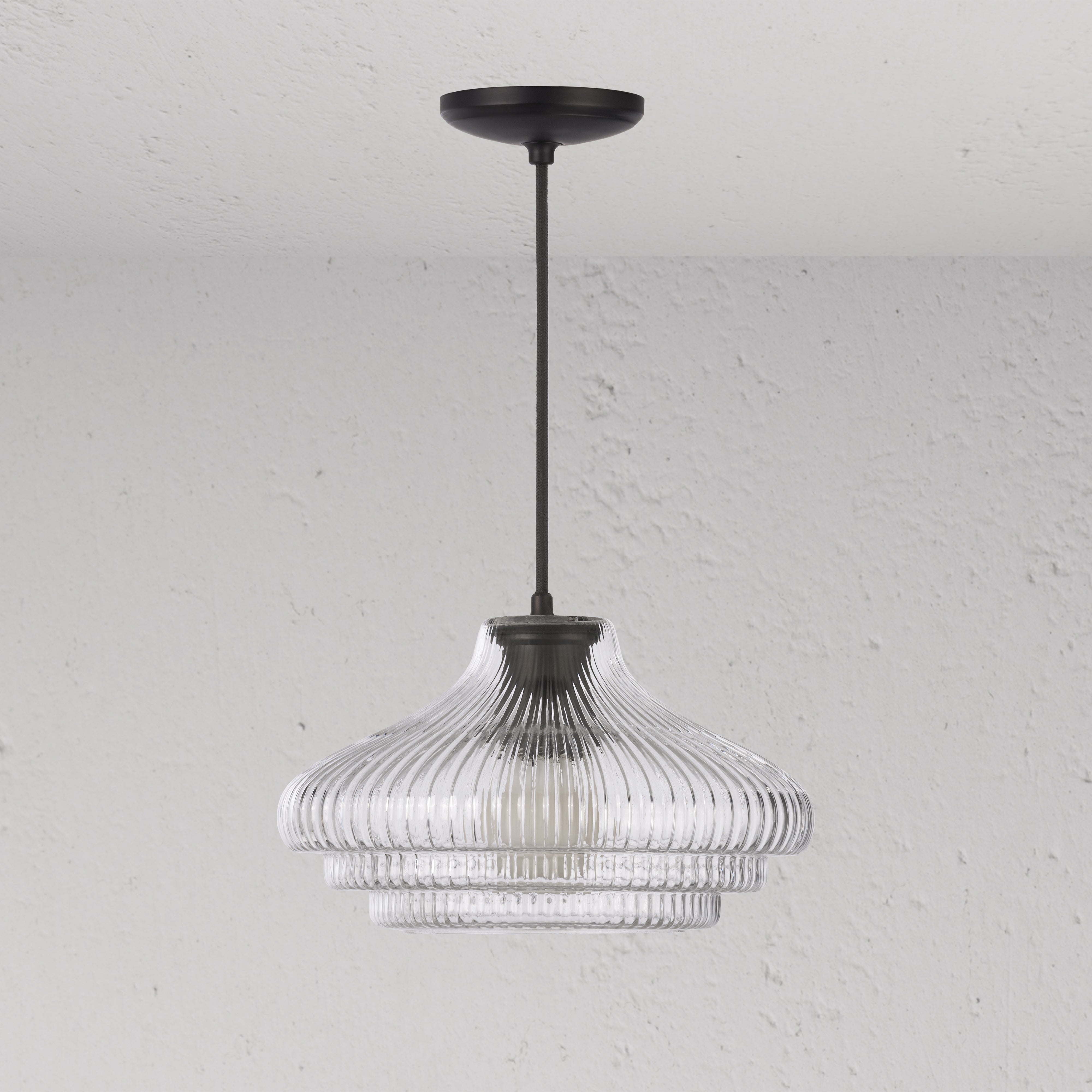 Brookfield Suspension Moyen Format en Verre Cannelé - Bronze