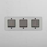 Diverse Six-Position Triple Rocker Switch in Clear Polished Nickel Black - Multifunctional Lighting Solution on White Background