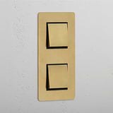 Double Rocker Switch in Antique Brass Black with Vertical Design