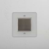 Retractive Single Rocker Switch in Clear Polished Nickel White - User-friendly Light Control Tool on White Background
