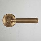 Antique Brass Digby Sprung Door Handle on White Background