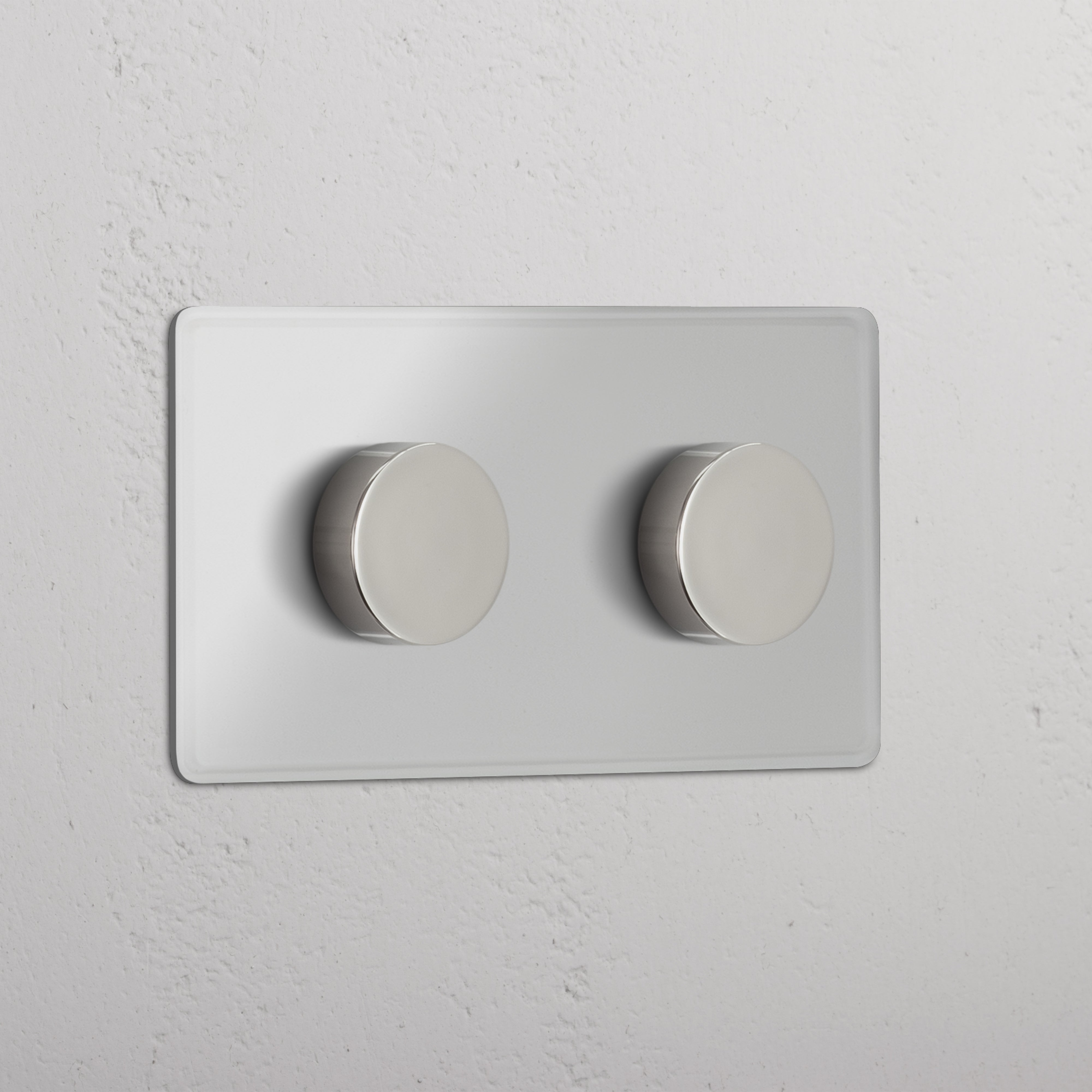 Interrupteur variateur double plaque, Variateur Multidirectionnel x2 en finition Nickel Poli Transparent, sur applique.