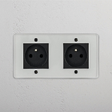 Reliable Power Connection Accessory: Double French Power Module in Clear Black on White Background